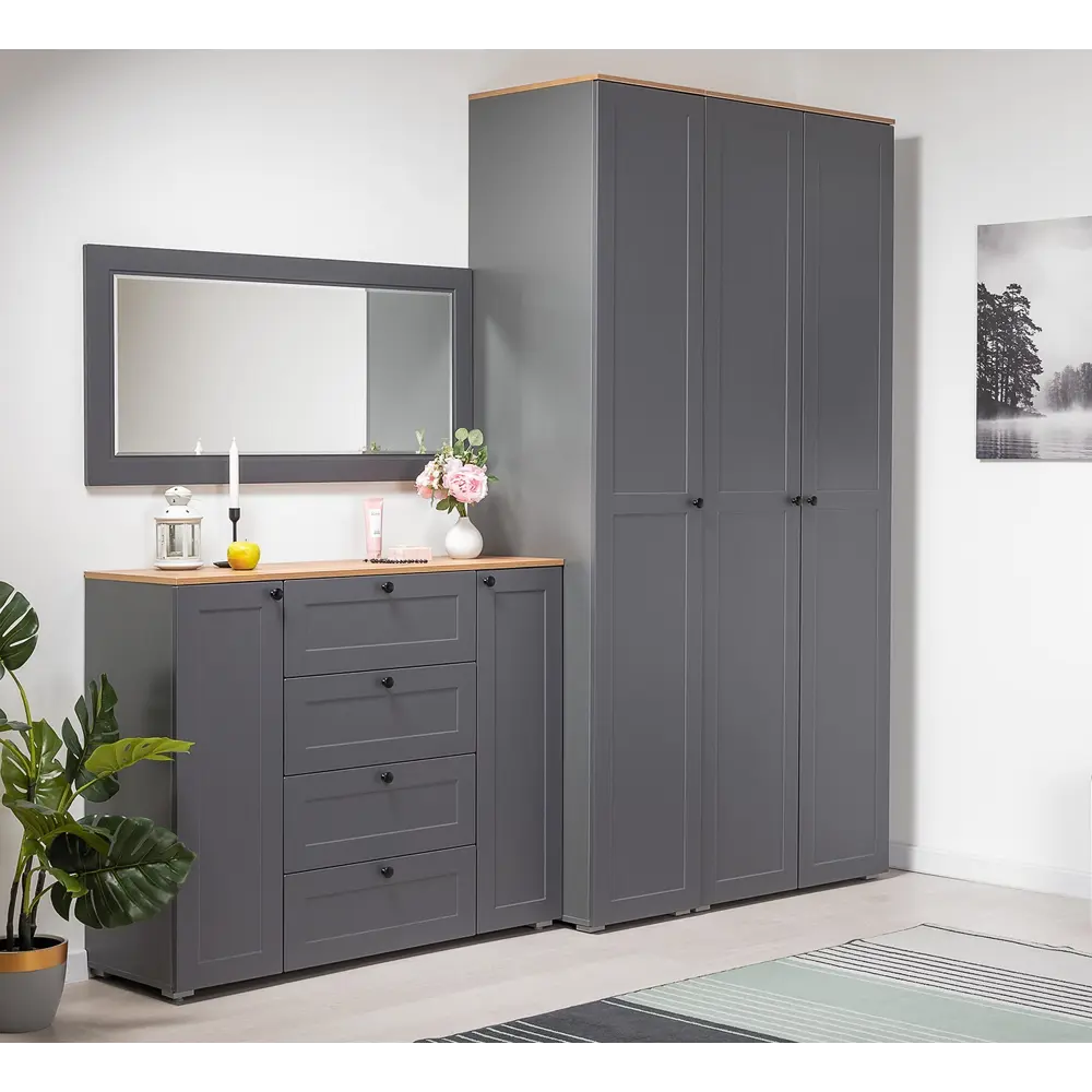 Фото 5 Комод Mobi Остин 4 ящика 120x41.9x99.3 см ЛДСП цвет серый графит/дуб золотой крафт Фото 5 Комод Mobi Остин 4 ящика 120x41.9x99.3 см ЛДСП цвет серый графит/дуб золотой крафт