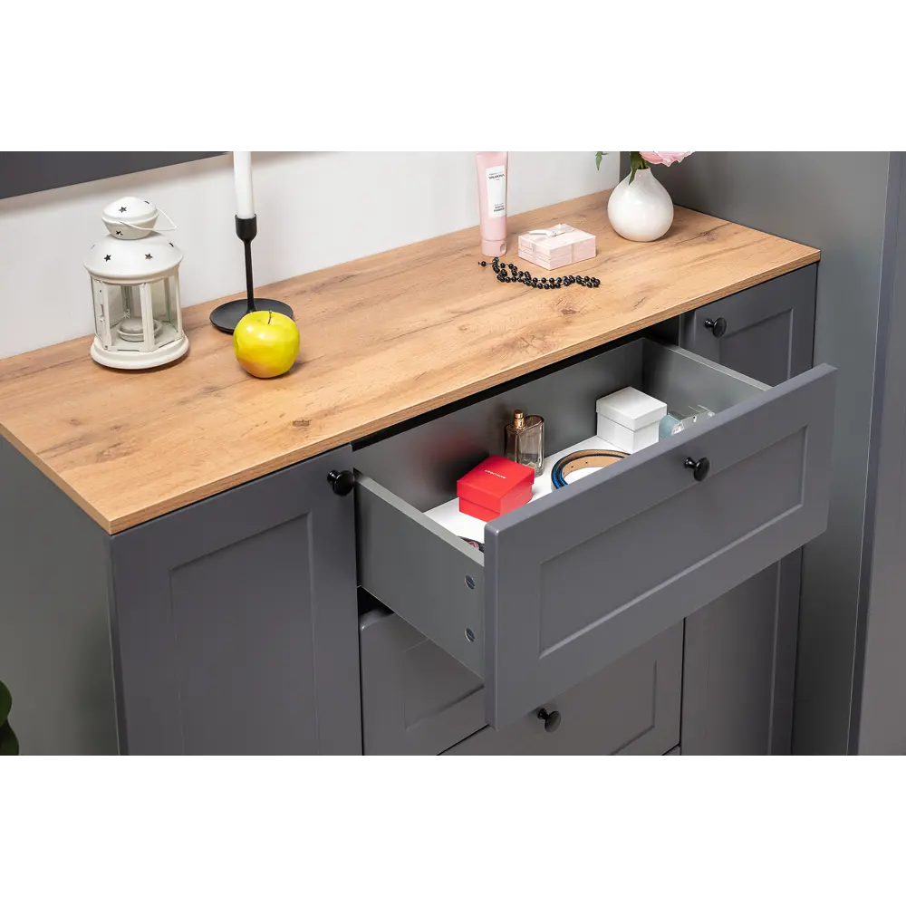 Фото 2 Комод Mobi Остин 4 ящика 120x41.9x99.3 см ЛДСП цвет серый графит/дуб золотой крафт Фото 2 Комод Mobi Остин 4 ящика 120x41.9x99.3 см ЛДСП цвет серый графит/дуб золотой крафт