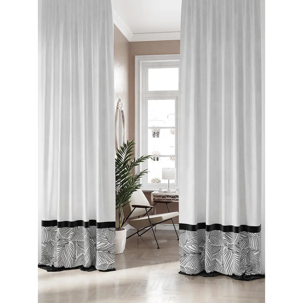 Фото Комплект штор на ленте At Home Олгвент 150x280 см репс цвет серый/черный AA539024