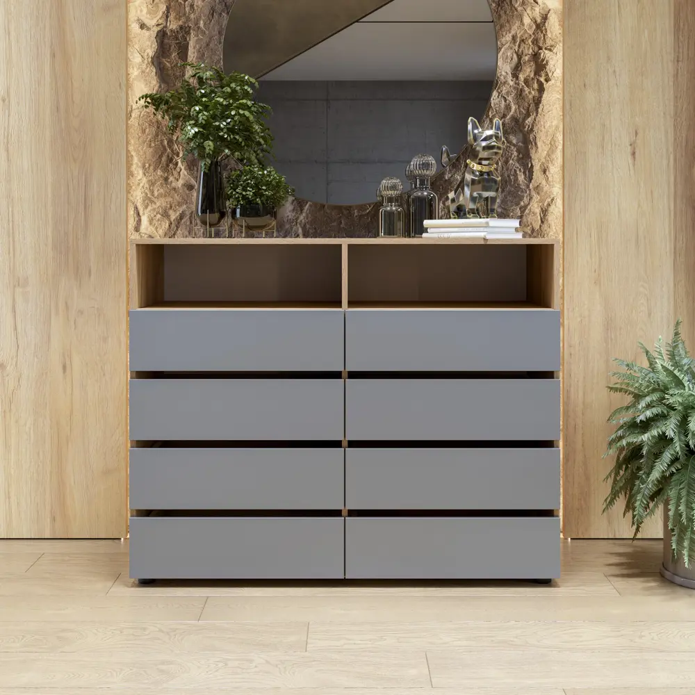 Фото Комод Furniture integration Абрау 6 ящиков 120.2x42.6x97.1 см ЛДСП цвет дуб золотой/графит серый Фото Комод Furniture integration Абрау 6 ящиков 120.2x42.6x97.1 см ЛДСП цвет дуб золотой/графит серый
