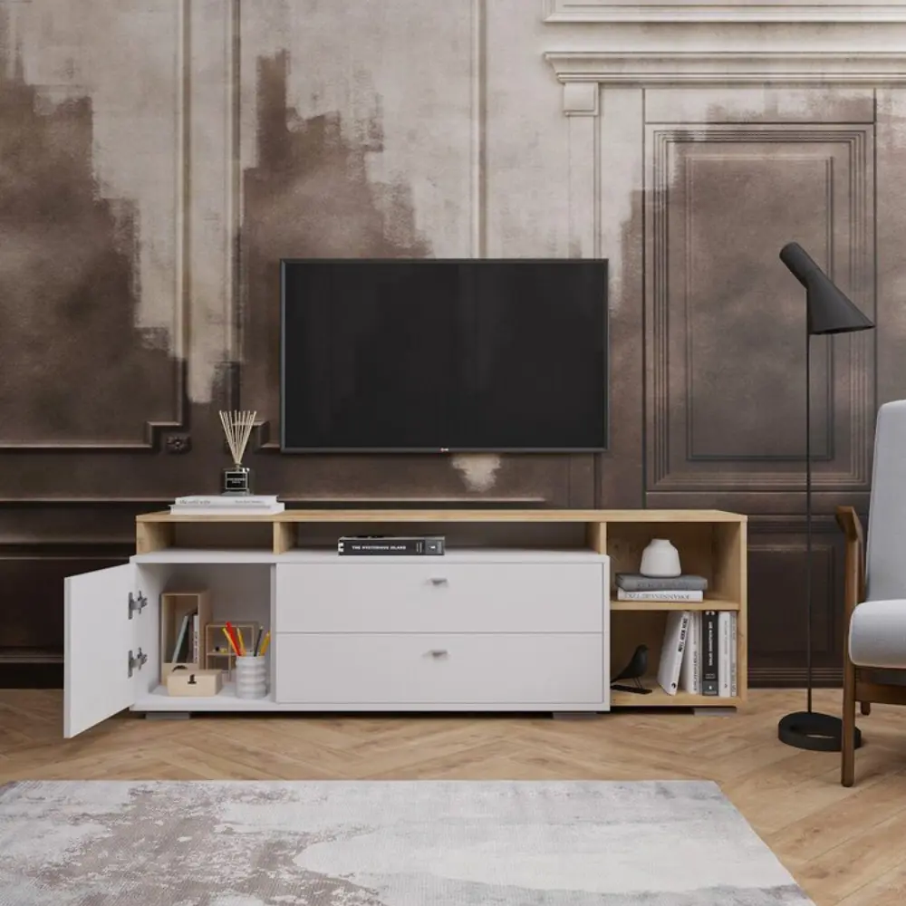 Фото 3 Тумба под телевизор Mobi Бэль 171x52.8x43 см ЛДСП цвет белый премиум/дуб крафт золотой Фото 3 Тумба под телевизор Mobi Бэль 171x52.8x43 см ЛДСП цвет белый премиум/дуб крафт золотой