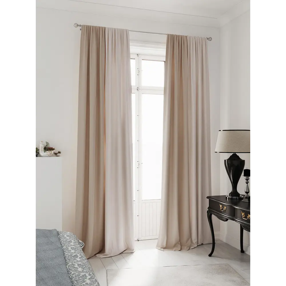 Фото 3 Комплект штор на ленте At Home Нобиус 145x300 см полиэстер цвет бежевый AA213500-300