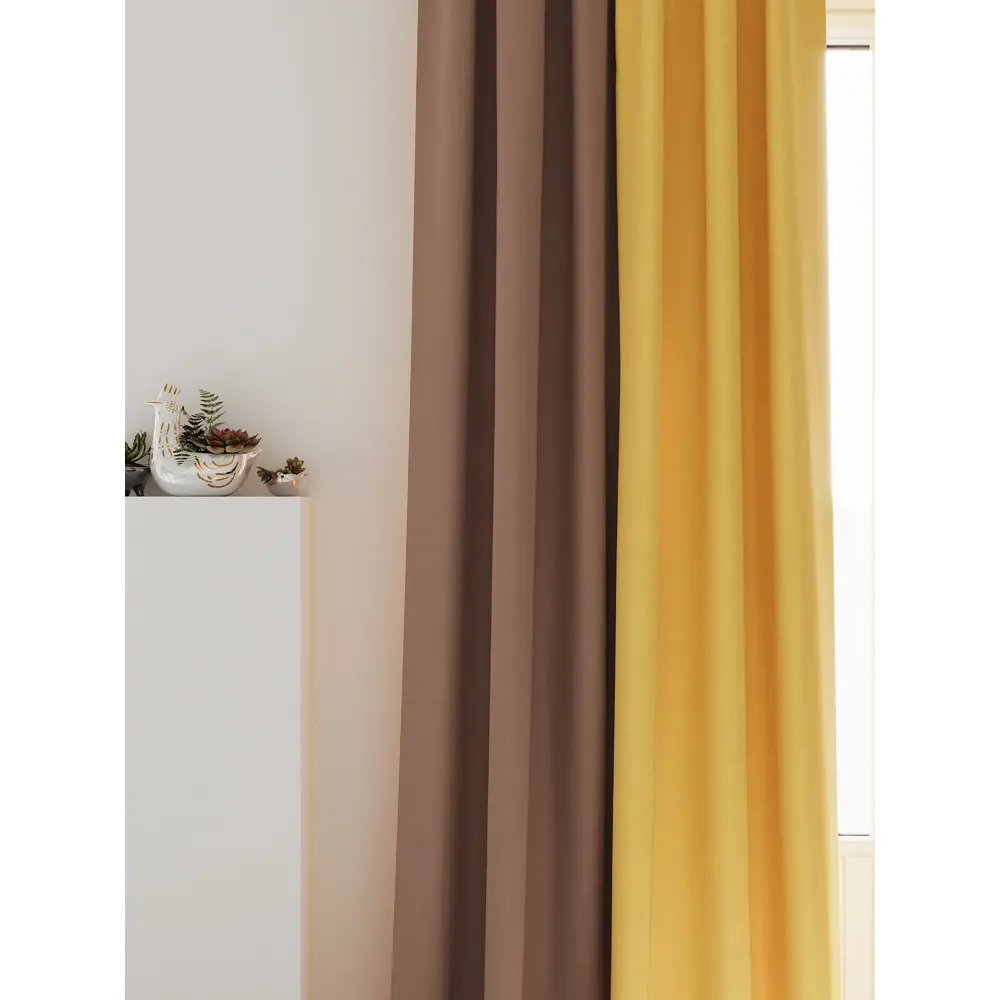 Фото 6 Комплект штор на ленте At Home Нобиус 145x250 см полиэстер цвет коричневый/желтый AA213540-250 Фото 6 Комплект штор на ленте At Home Нобиус 145x250 см полиэстер цвет коричневый/желтый AA213540-250