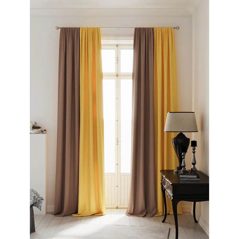 Фото 2 Комплект штор на ленте At Home Нобиус 145x250 см полиэстер цвет коричневый/желтый AA213540-250 Фото 2 Комплект штор на ленте At Home Нобиус 145x250 см полиэстер цвет коричневый/желтый AA213540-250