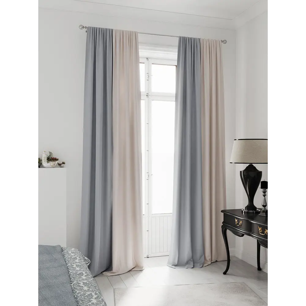 Фото 3 Комплект штор на ленте At Home Нобиус 145x250 см полиэстер цвет синий/серый/голубой AA213517-250