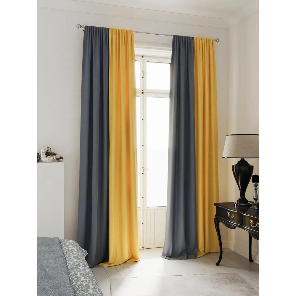 Фото 3 Комплект штор на ленте At Home Нобиус 145x280 см полиэстер цвет серый/желтый/голубой AA213537-280