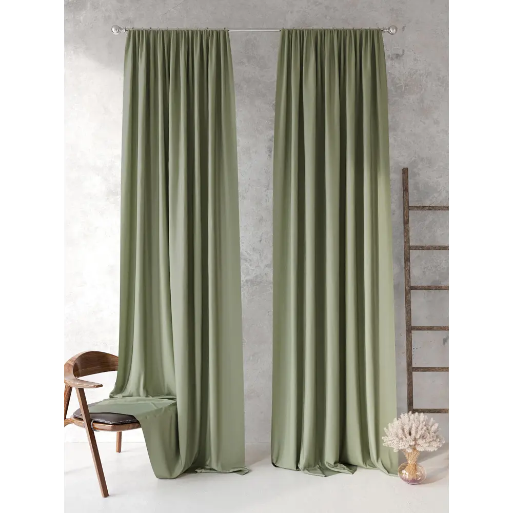 Фото 8 Комплект штор на ленте At Home Блэки 150x260 см блэкаут цвет зеленый AA213042-260