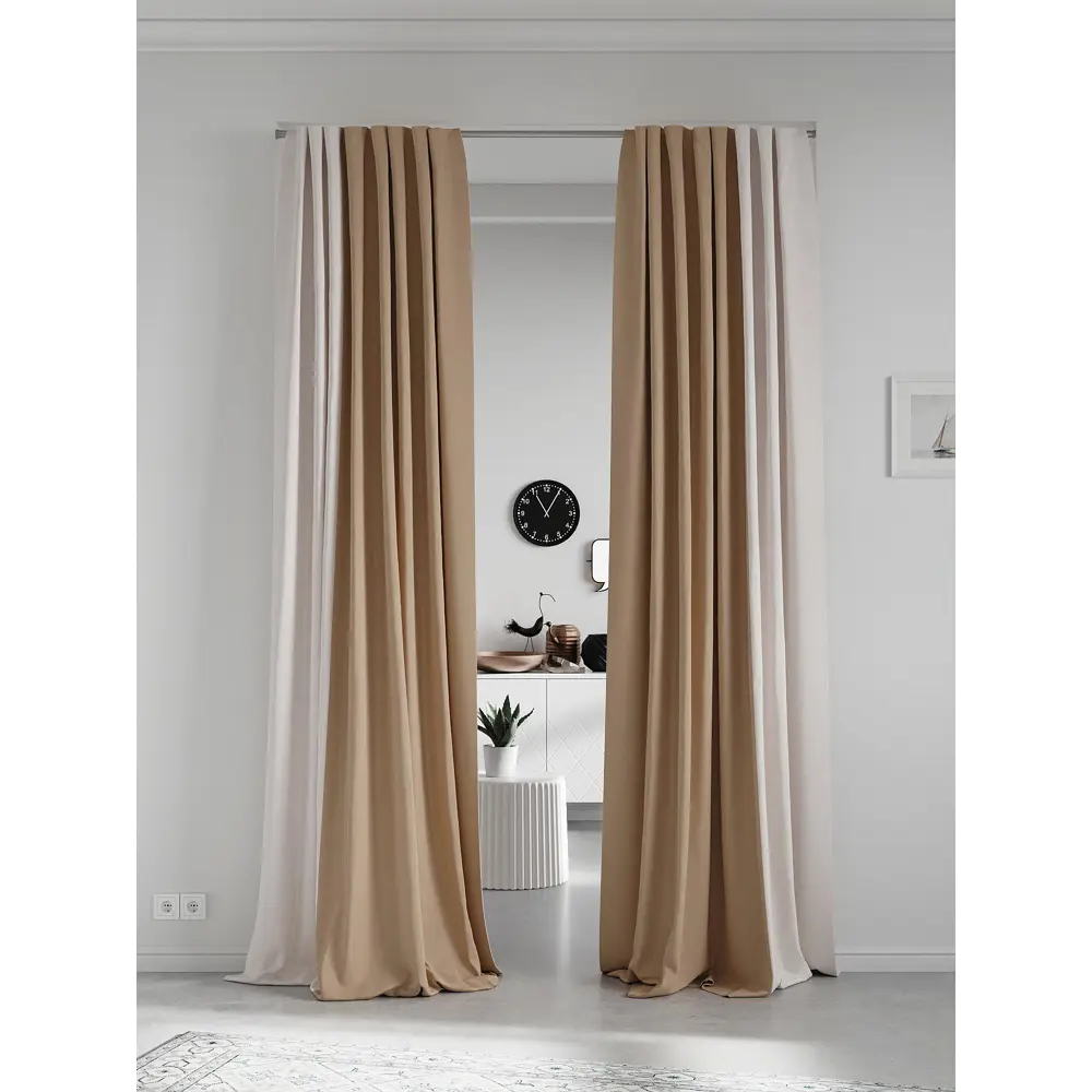 Фото 2 Комплект штор на ленте At Home Нобиус 145x260 см полиэстер цвет бежевый AA213617-260 Фото 2 Комплект штор на ленте At Home Нобиус 145x260 см полиэстер цвет бежевый AA213617-260