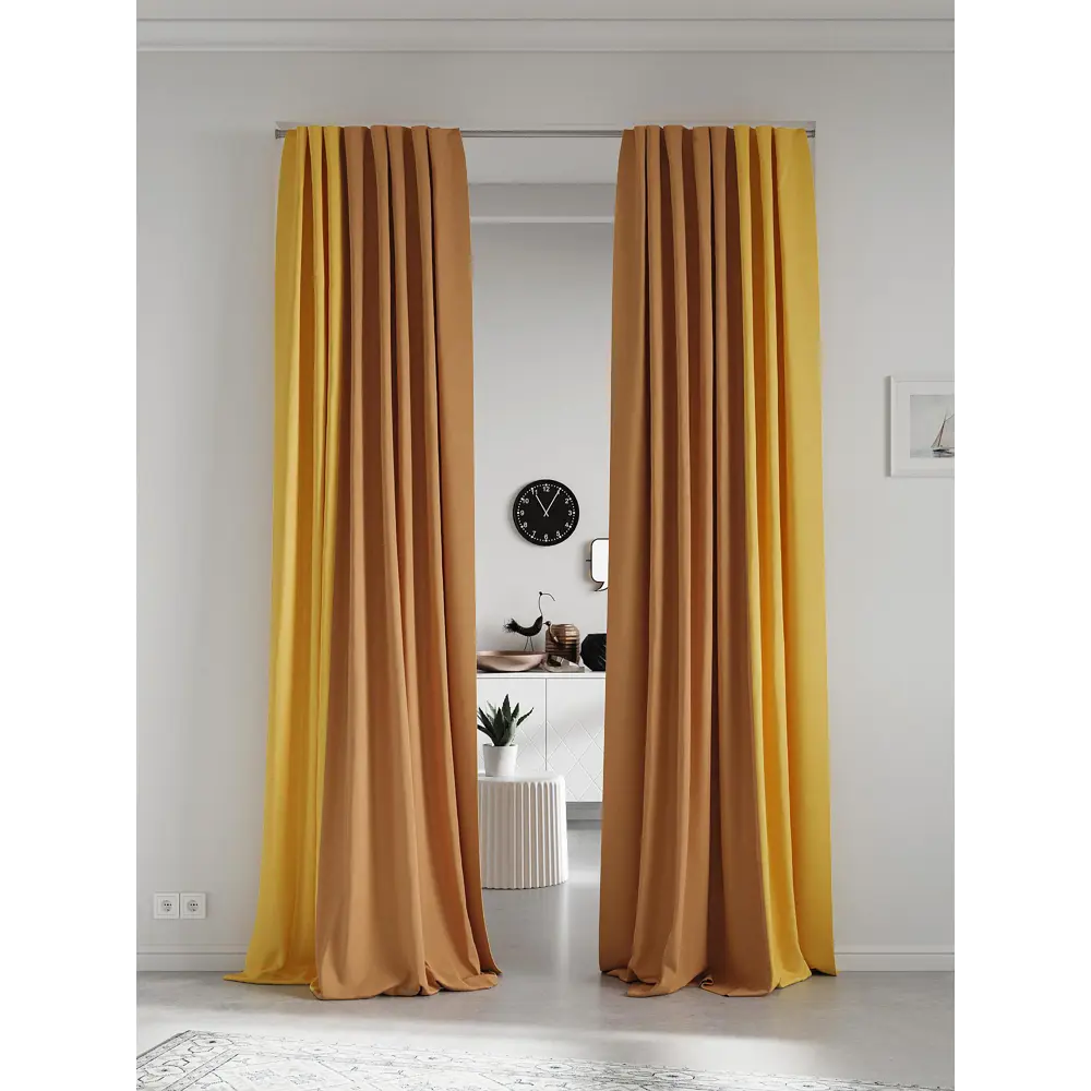 Фото 2 Комплект штор на ленте At Home Нобиус 145x280 см полиэстер цвет коричневый/желтый AA213633-280 Фото 2 Комплект штор на ленте At Home Нобиус 145x280 см полиэстер цвет коричневый/желтый AA213633-280