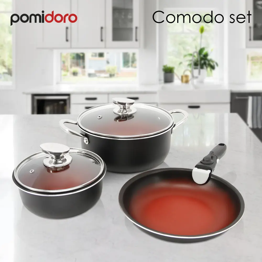Фото Набор посуды для приготовления 3 предмета POMI D'ORO алюминий P640558 Comodo set Фото Набор посуды для приготовления 3 предмета POMI D'ORO алюминий P640558 Comodo set