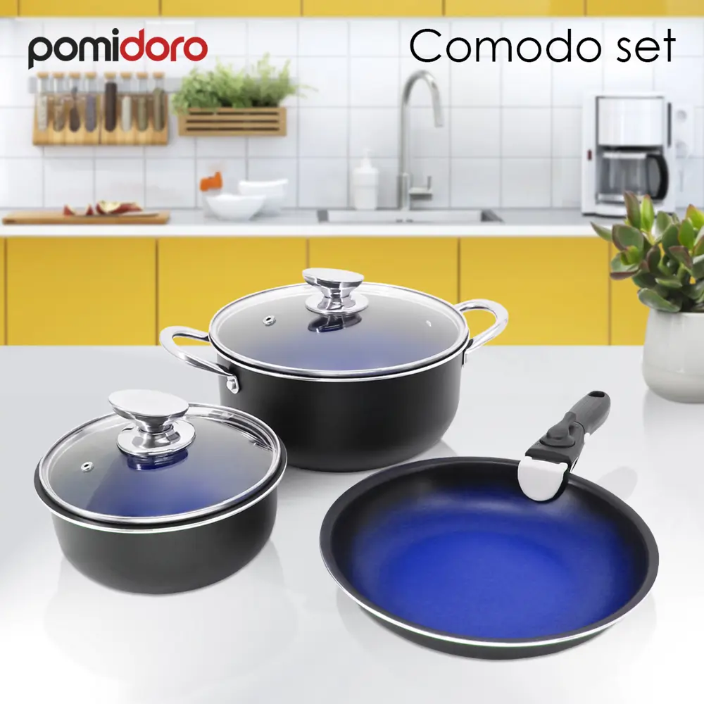 Фото Набор посуды для приготовления 3 предмета POMI D'ORO алюминий P640559 Comodo set Фото Набор посуды для приготовления 3 предмета POMI D'ORO алюминий P640559 Comodo set