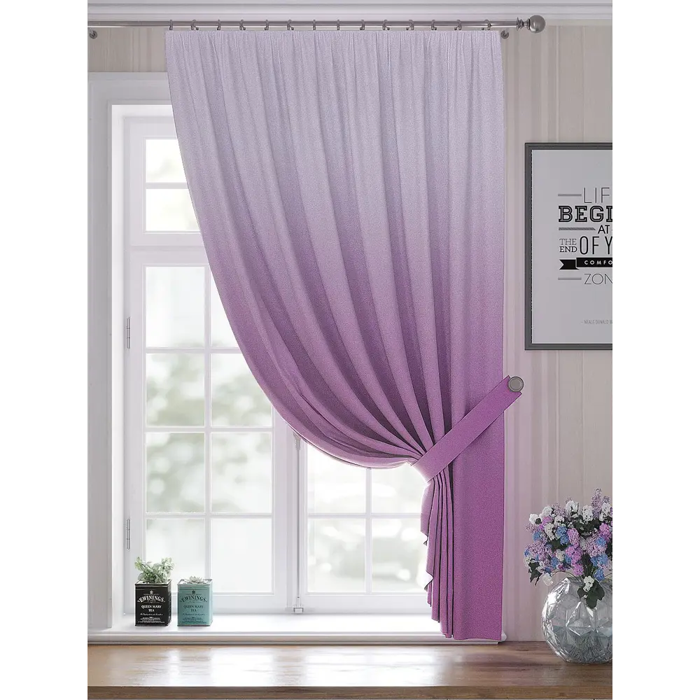 Фото 4 Штора на ленте репс Helga Диренвирс 150x180 см цвет фиолетовый HH530455