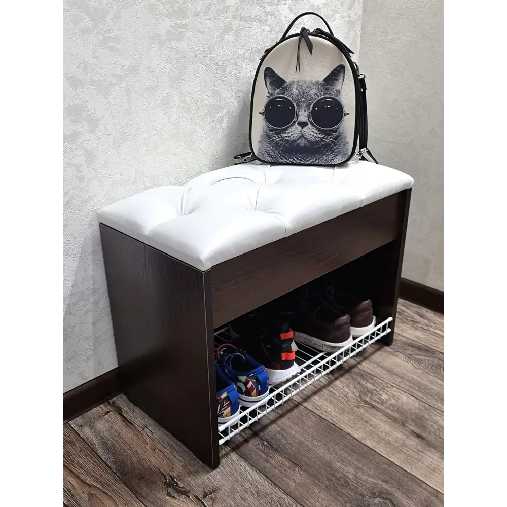 Фото Банкетка Puffsib 61x48x32 см 1 полка ЛДСП цвет белый/венге Фото Банкетка Puffsib 61x48x32 см 1 полка ЛДСП цвет белый/венге