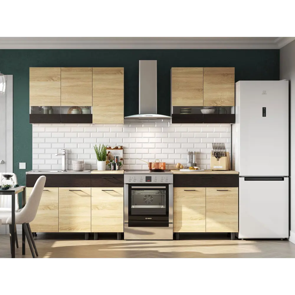 Фото Кухонный гарнитур Sv-мебель Кайган 200x214x60 см ЛДСП цвет белый/венге/дуб сонома Фото Кухонный гарнитур Sv-мебель Кайган 200x214x60 см ЛДСП цвет белый/венге/дуб сонома