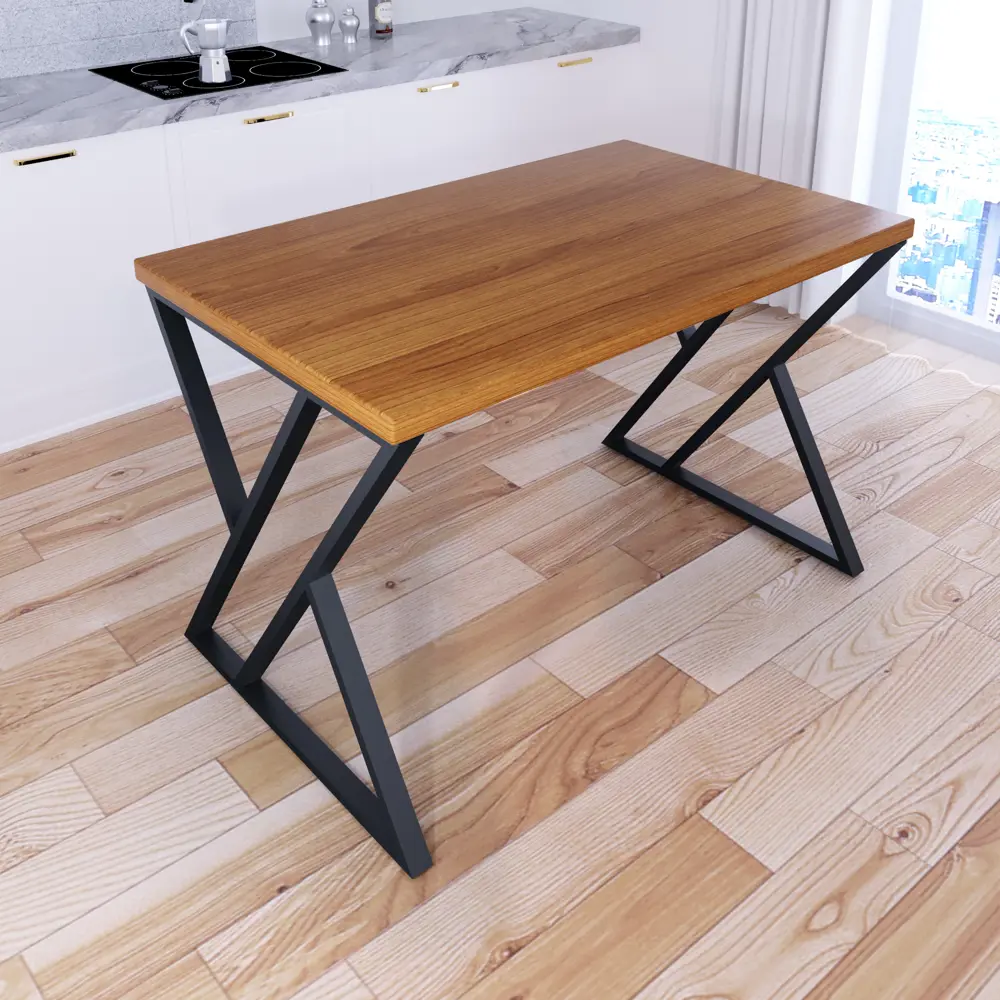 Фото 2 Кухонный стол прямоугольный Solarius Loft со столешницей 110x70 см черные металлические z-образные ножки массив сосны цвет ольха Фото 2 Кухонный стол прямоугольный Solarius Loft со столешницей 110x70 см черные металлические z-образные ножки массив сосны цвет ольха