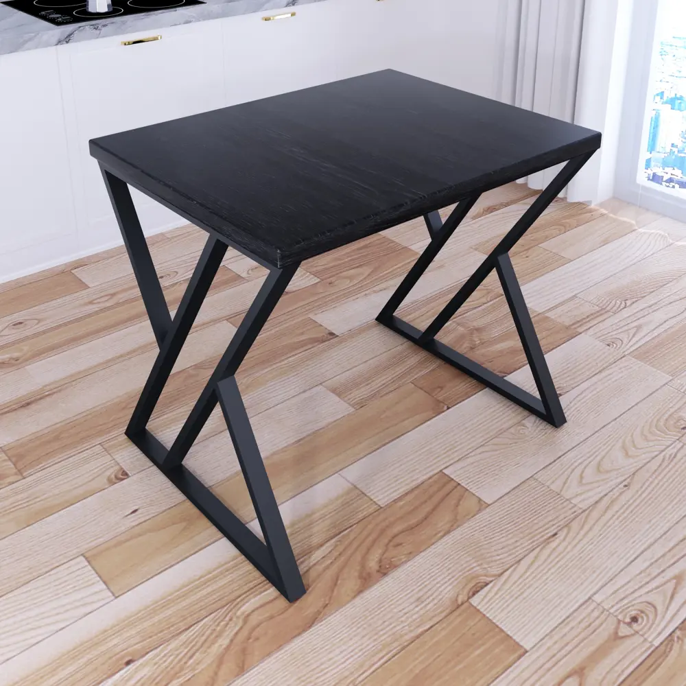 Фото 2 Кухонный стол прямоугольный Solarius Loft со столешницей 100x70 см черные металлические z-образные ножки массив сосны цвет оникс Фото 2 Кухонный стол прямоугольный Solarius Loft со столешницей 100x70 см черные металлические z-образные ножки массив сосны цвет оникс