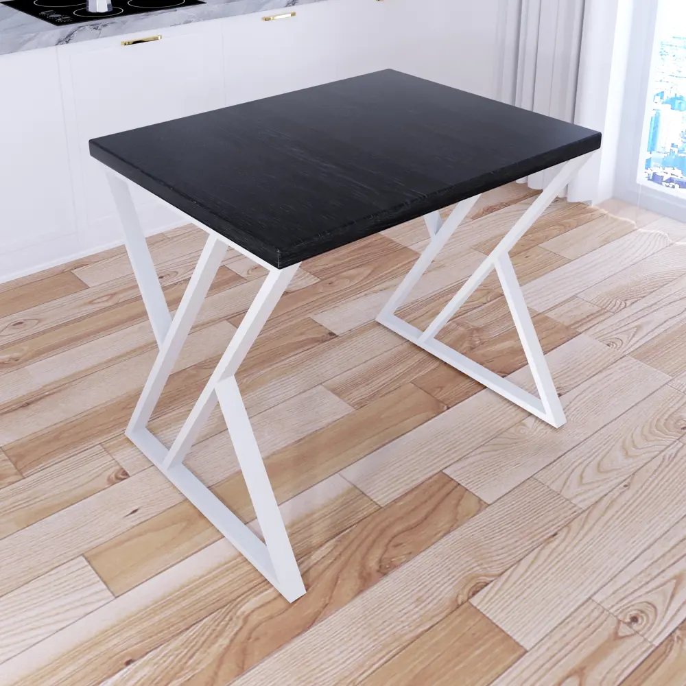 Фото 2 Кухонный стол прямоугольный Solarius Loft со столешницей 110x80 см белые металлические z-образные ножки массив сосны цвет оникс Фото 2 Кухонный стол прямоугольный Solarius Loft со столешницей 110x80 см белые металлические z-образные ножки массив сосны цвет оникс