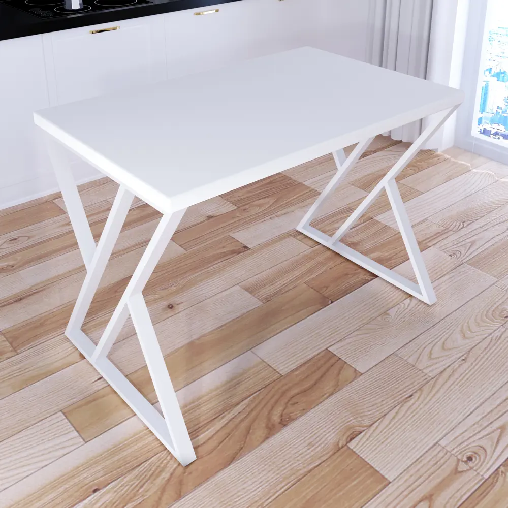 Фото 2 Кухонный стол прямоугольный Solarius Loft со столешницей 110x80 см белые металлические z-образные ножки массив сосны цвет белый Фото 2 Кухонный стол прямоугольный Solarius Loft со столешницей 110x80 см белые металлические z-образные ножки массив сосны цвет белый