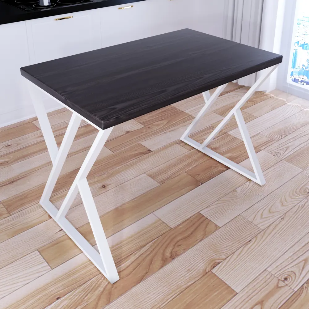 Фото 2 Кухонный стол прямоугольный Solarius Loft со столешницей 100x70 см белые металлические z-образные ножки массив сосны цвет венге Фото 2 Кухонный стол прямоугольный Solarius Loft со столешницей 100x70 см белые металлические z-образные ножки массив сосны цвет венге