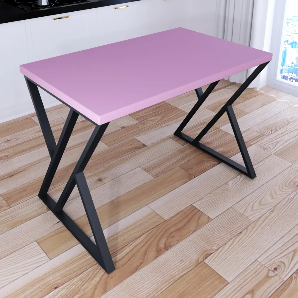 Фото 2 Кухонный стол прямоугольный Solarius Loft со столешницей 110x80 см черные металлические z-образные ножки массив сосны цвет розовый Фото 2 Кухонный стол прямоугольный Solarius Loft со столешницей 110x80 см черные металлические z-образные ножки массив сосны цвет розовый
