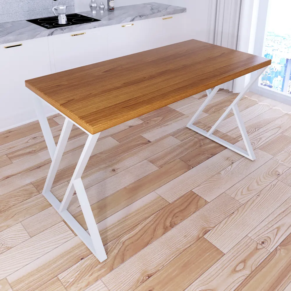 Фото 2 Кухонный стол прямоугольный Solarius Loft со столешницей 120x60 см белые металлические z-образные ножки массив сосны цвет ольха Фото 2 Кухонный стол прямоугольный Solarius Loft со столешницей 120x60 см белые металлические z-образные ножки массив сосны цвет ольха