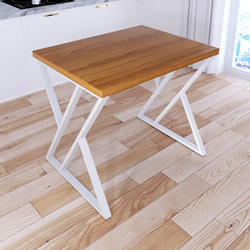 Фото 2 Кухонный стол прямоугольный Solarius Loft со столешницей 90x80 см белые металлические z-образные ножки массив сосны цвет ольха Фото 2 Кухонный стол прямоугольный Solarius Loft со столешницей 90x80 см белые металлические z-образные ножки массив сосны цвет ольха