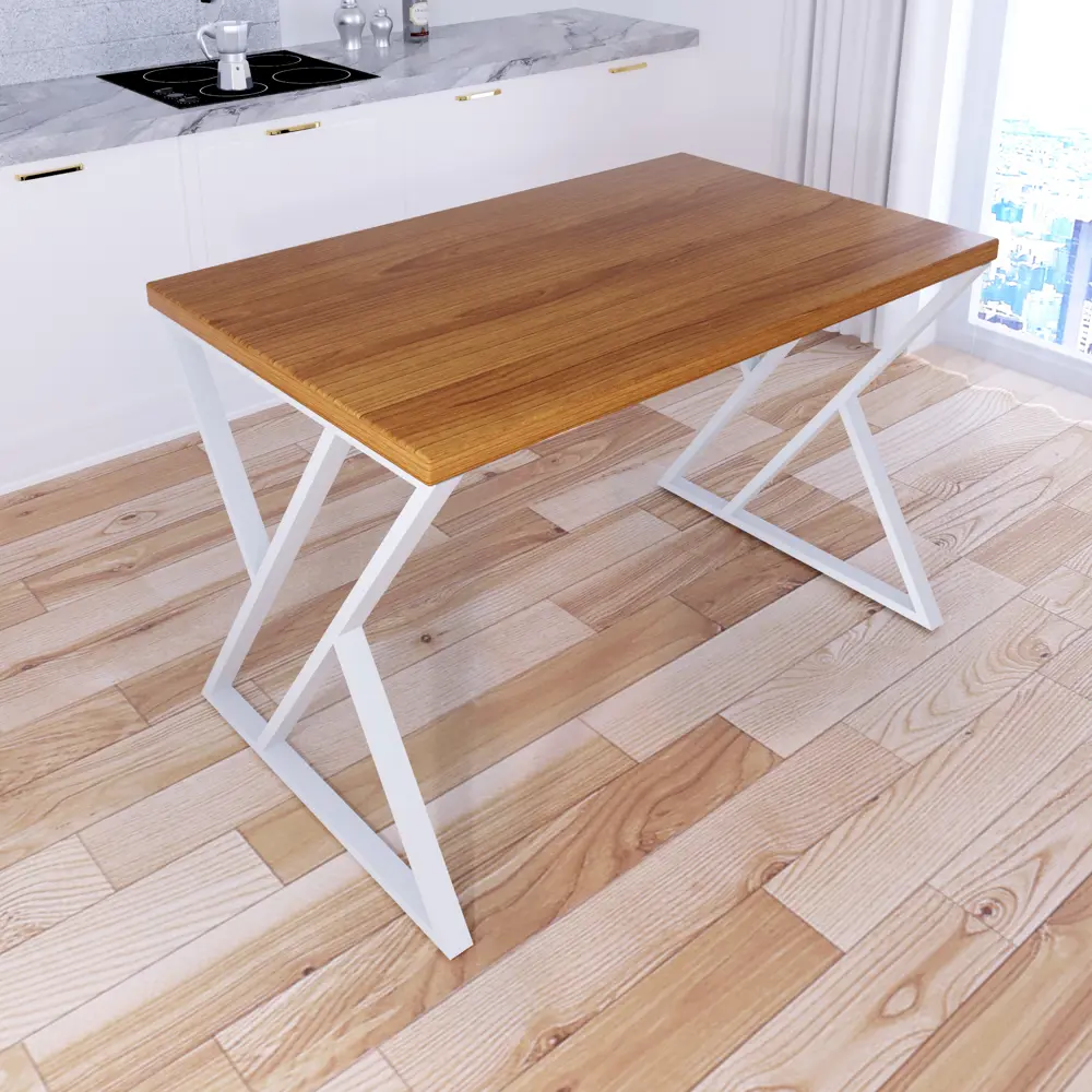 Фото 2 Кухонный стол прямоугольный Solarius Loft со столешницей 120x80 см белые металлические z-образные ножки массив сосны цвет ольха Фото 2 Кухонный стол прямоугольный Solarius Loft со столешницей 120x80 см белые металлические z-образные ножки массив сосны цвет ольха