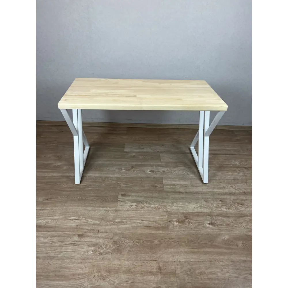 Фото 3 Кухонный стол прямоугольный Solarius Loft со столешницей без покрытия 80x60 см белые металлические z-образные ножки массив сосны цвет бежевый Фото 3 Кухонный стол прямоугольный Solarius Loft со столешницей без покрытия 80x60 см белые металлические z-образные ножки массив сосны цвет бежевый