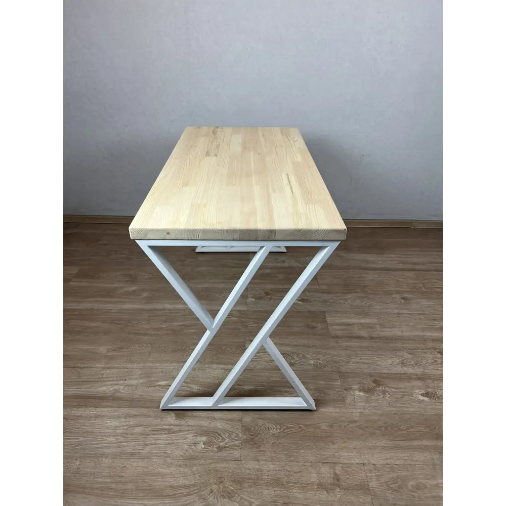 Фото 2 Кухонный стол прямоугольный Solarius Loft со столешницей без покрытия 110x70 см белые металлические z-образные ножки массив сосны цвет бежевый Фото 2 Кухонный стол прямоугольный Solarius Loft со столешницей без покрытия 110x70 см белые металлические z-образные ножки массив сосны цвет бежевый