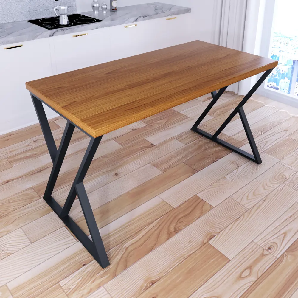 Фото 2 Кухонный стол прямоугольный Solarius Loft со столешницей 110x60 см черные металлические z-образные ножки массив сосны цвет ольха