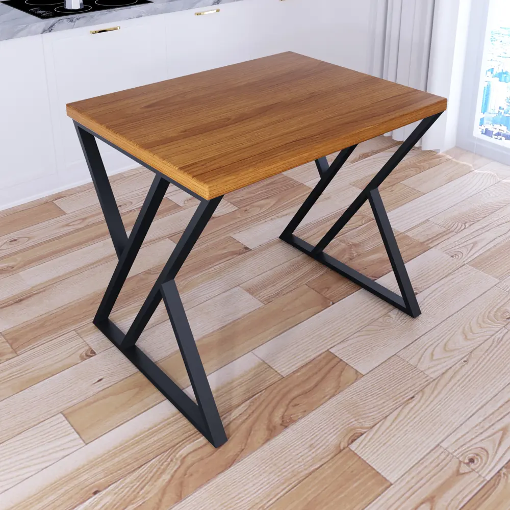 Фото 2 Кухонный стол прямоугольный Solarius Loft со столешницей 80x70 см черные металлические z-образные ножки массив сосны цвет ольха Фото 2 Кухонный стол прямоугольный Solarius Loft со столешницей 80x70 см черные металлические z-образные ножки массив сосны цвет ольха