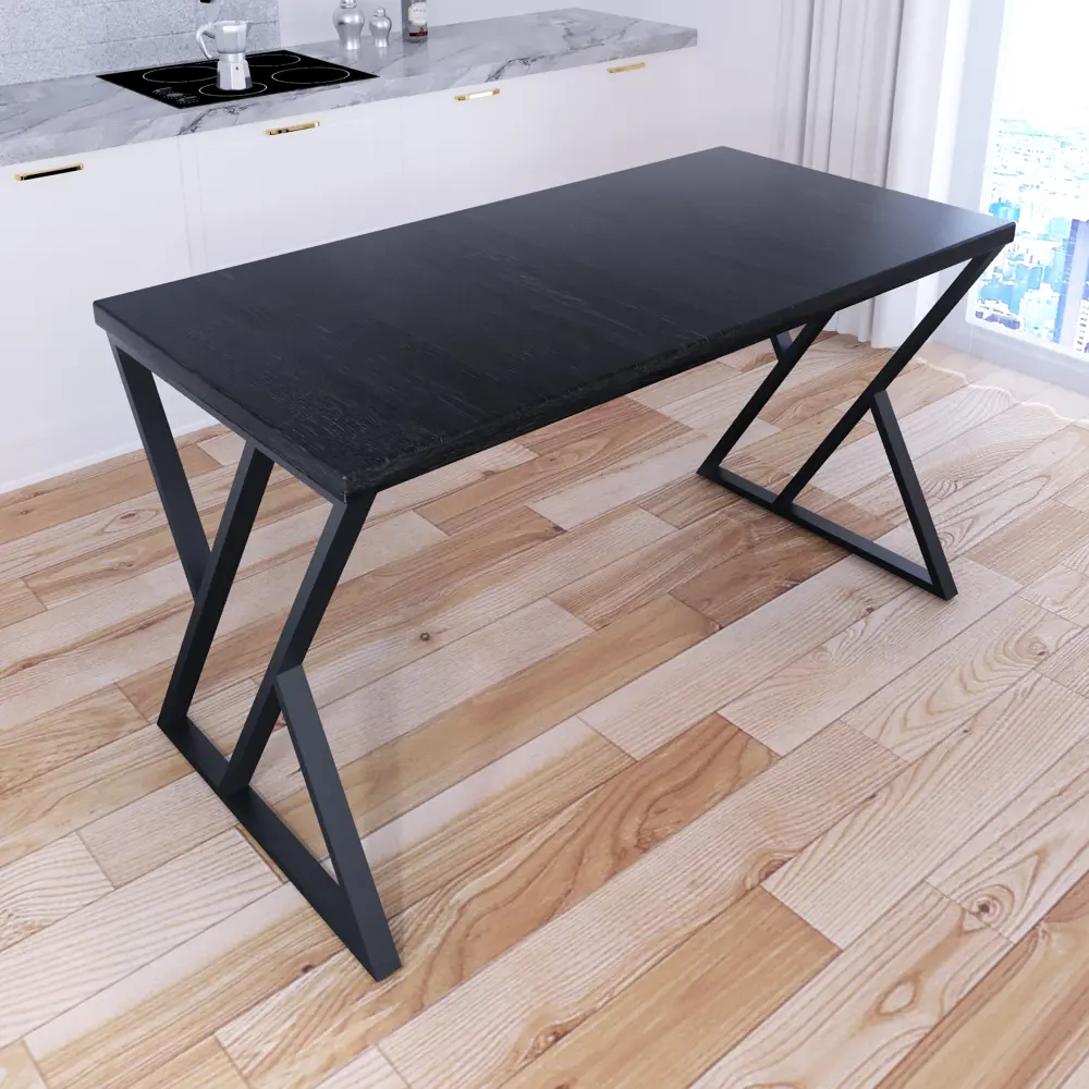 Фото 2 Кухонный стол прямоугольный Solarius Loft со столешницей 130x60 см черные металлические z-образные ножки массив сосны цвет оникс Фото 2 Кухонный стол прямоугольный Solarius Loft со столешницей 130x60 см черные металлические z-образные ножки массив сосны цвет оникс