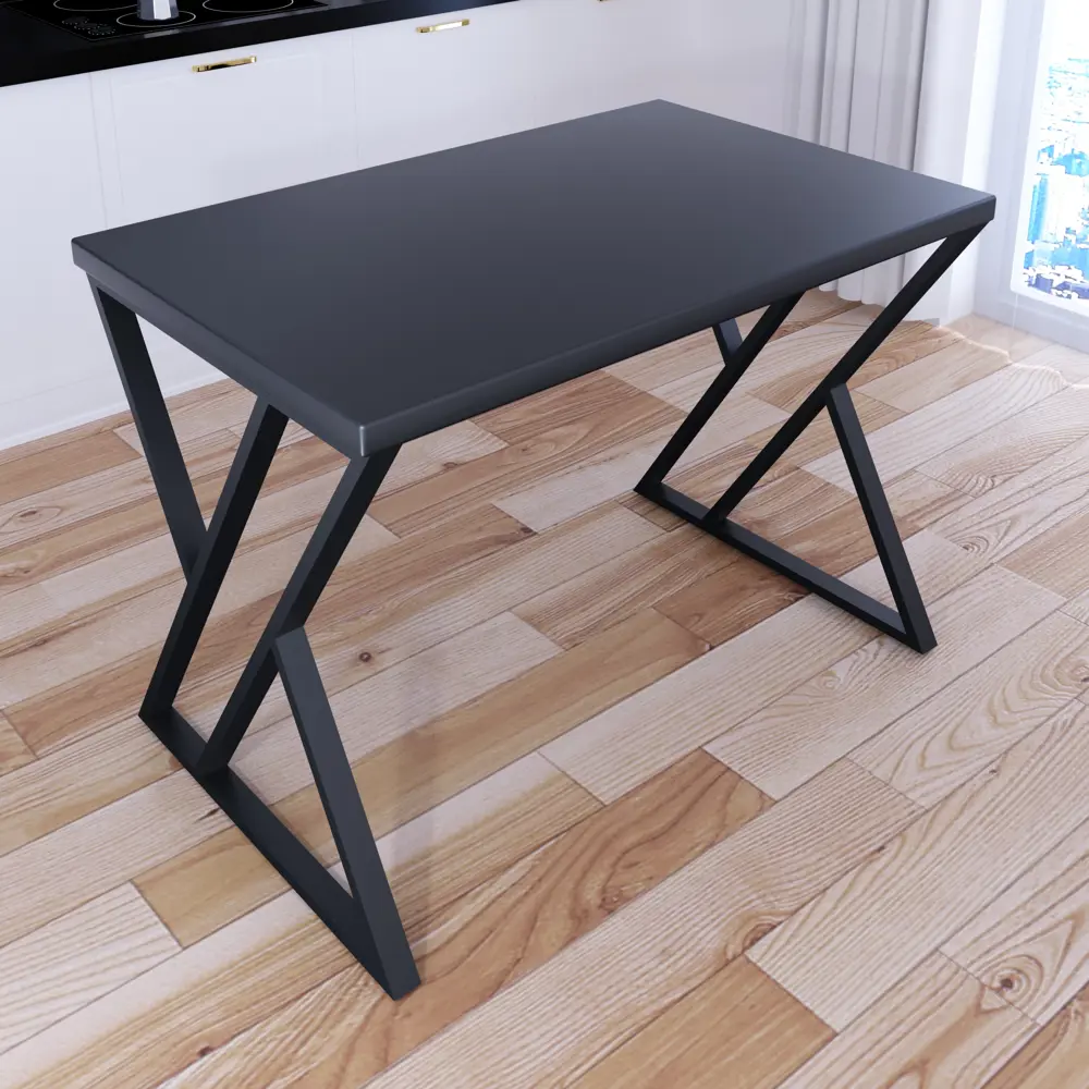 Фото 2 Кухонный стол прямоугольный Solarius Loft со столешницей 80x60 см черные металлические z-образные ножки массив сосны цвет серый антрацит Фото 2 Кухонный стол прямоугольный Solarius Loft со столешницей 80x60 см черные металлические z-образные ножки массив сосны цвет серый антрацит
