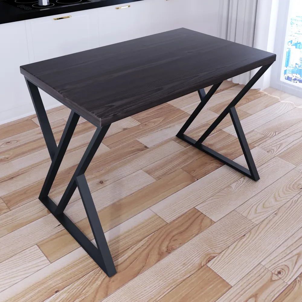 Фото 2 Кухонный стол прямоугольный Solarius Loft со столешницей 90x80 см черные металлические z-образные ножки массив сосны цвет венге Фото 2 Кухонный стол прямоугольный Solarius Loft со столешницей 90x80 см черные металлические z-образные ножки массив сосны цвет венге