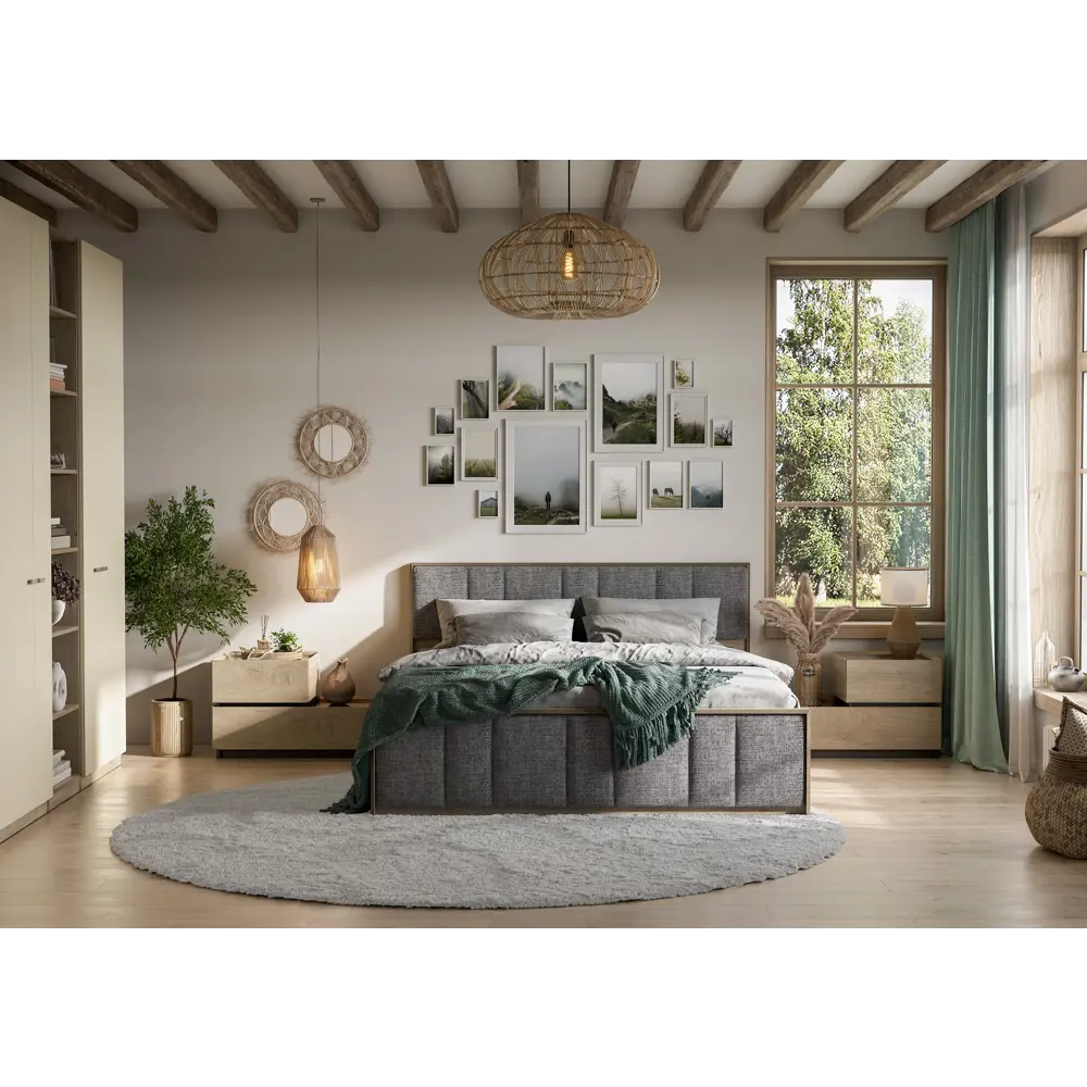 Фото 7 Кровать Furniture integration Этна 200x160 см цвет дуб эндгрейн/белый гладкий Фото 7 Кровать Furniture integration Этна 200x160 см цвет дуб эндгрейн/белый гладкий