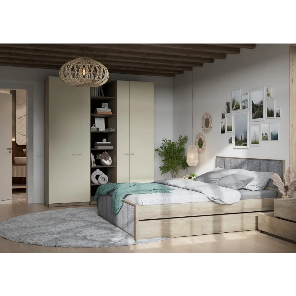 Фото 8 Кровать Furniture integration Этна 200x160 см цвет дуб эндгрейн/белый гладкий Фото 8 Кровать Furniture integration Этна 200x160 см цвет дуб эндгрейн/белый гладкий