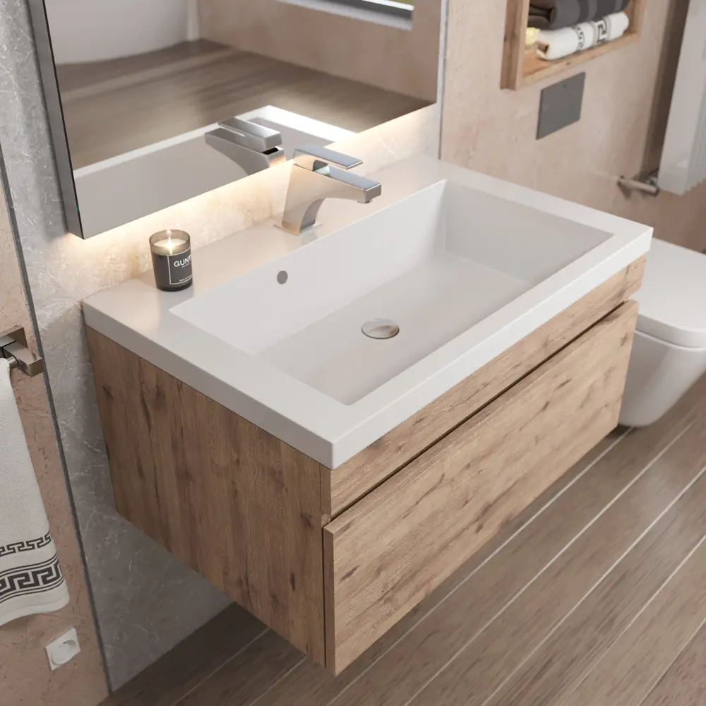 Фото 6 Тумба под раковину для ванной 3930213465 Uperwood Eva, 75 см, подвесная, Крафт Табачный, выдвижной ящик Фото 6 Тумба под раковину для ванной 3930213465 Uperwood Eva, 75 см, подвесная, Крафт Табачный, выдвижной ящик