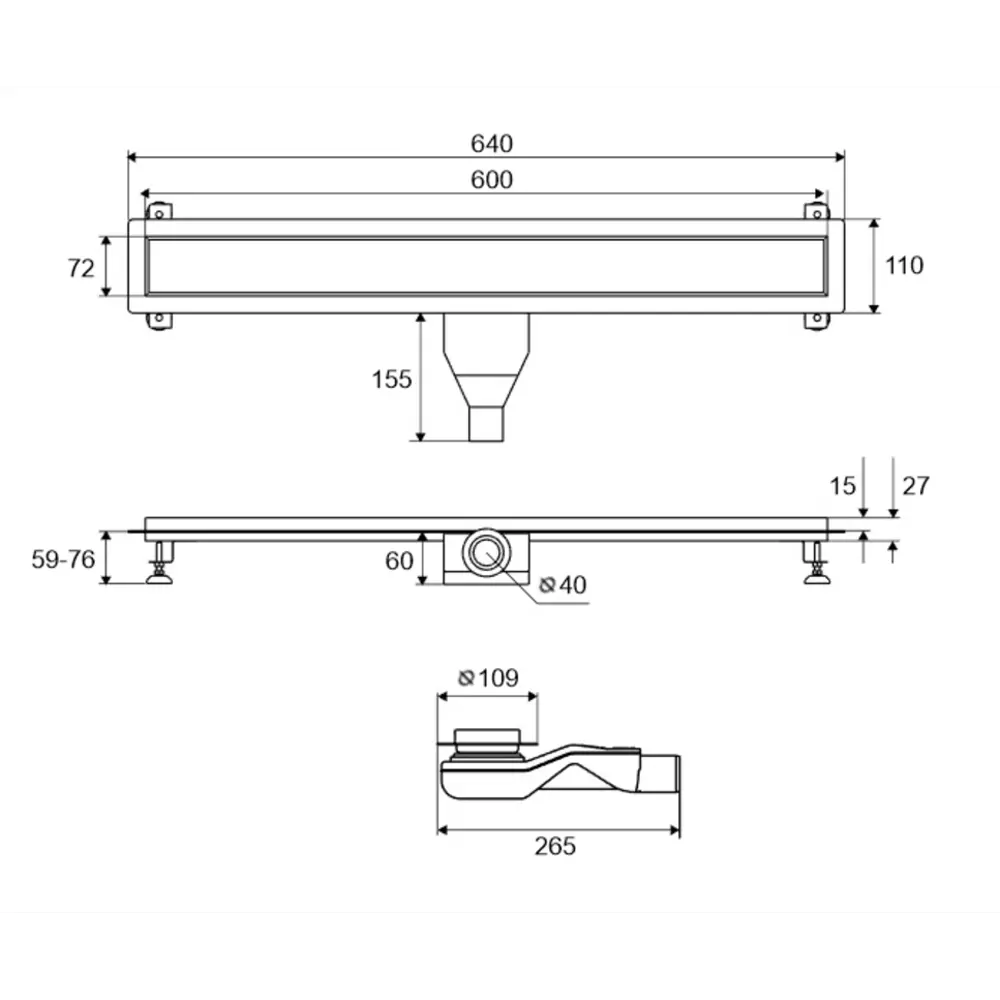 Фото 4 Трап для душа Excellent Inex.1515.600.R.GL мокрый затвор 11x64 см нержавеющая сталь