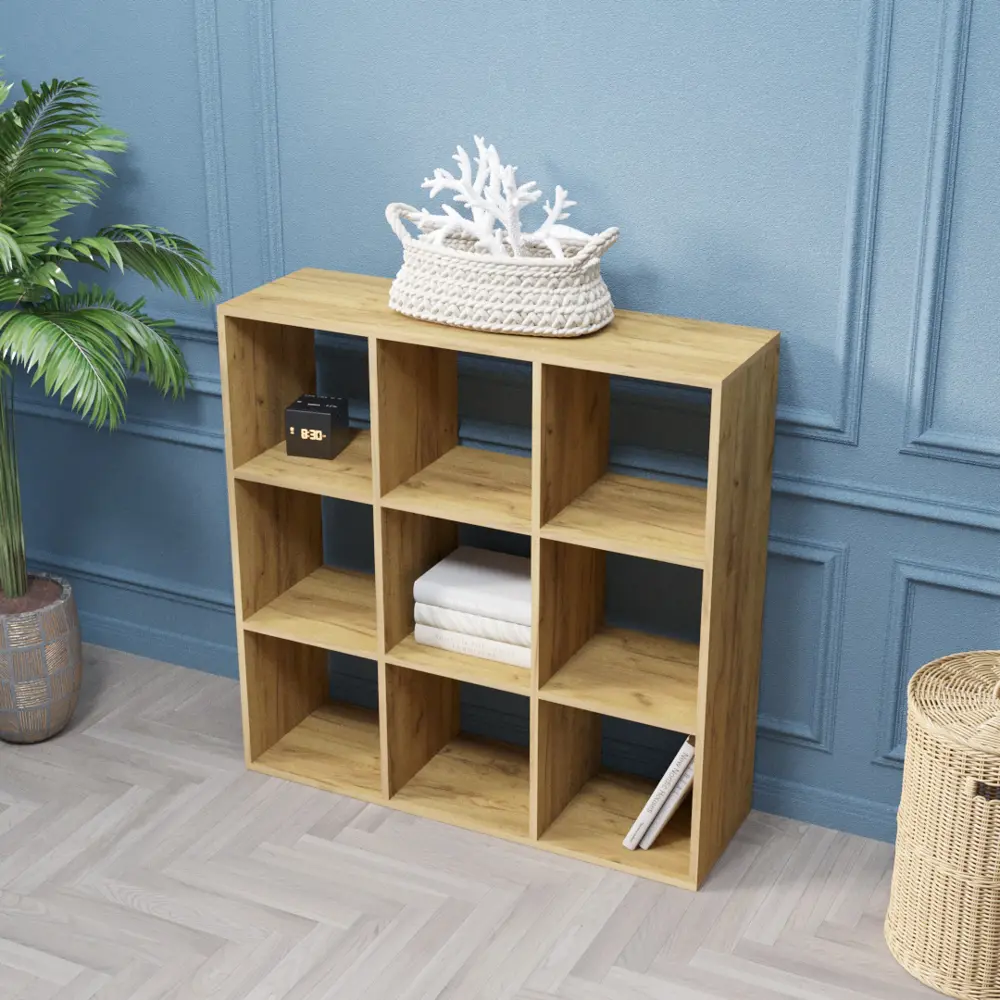 Фото Стеллаж Velardy Cubic Line 102.4x102.4x32 см ЛДСП цвет дуб крафт золотой