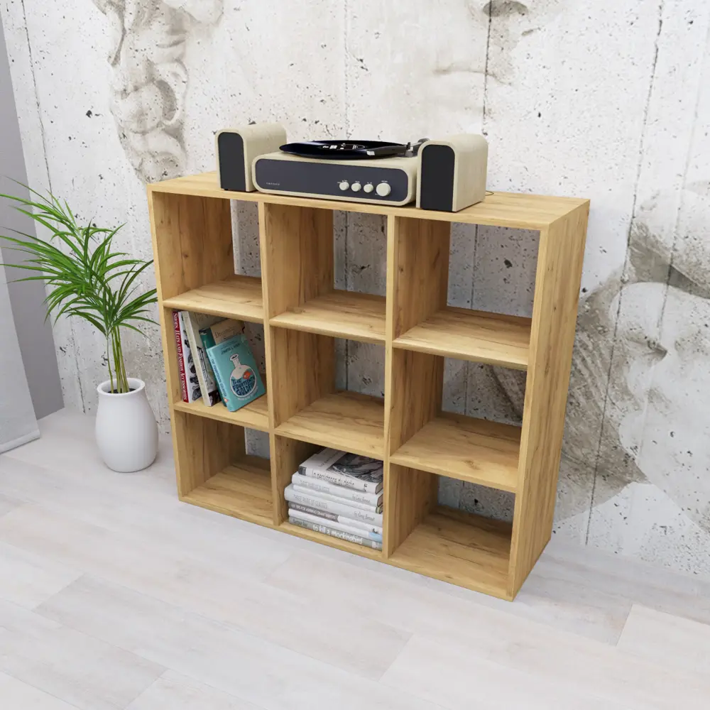 Фото 6 Стеллаж Velardy Cubic Line 102.4x102.4x32 см ЛДСП цвет дуб крафт золотой