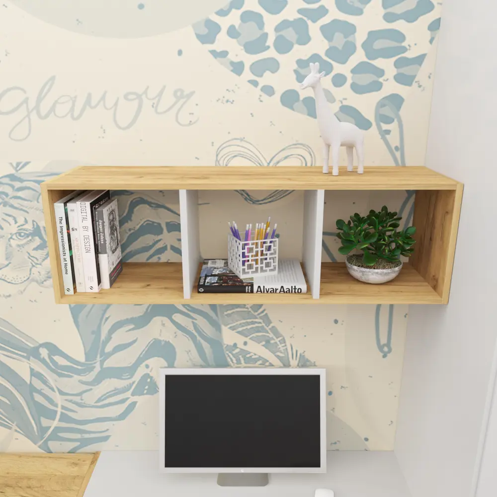 Фото 7 Стеллаж деревянный Velardy Cubic Line 35.2x102.4x32 см нагрузка до 15 кг ЛДСП цвет белый/дуб золотой Фото 7 Стеллаж деревянный Velardy Cubic Line 35.2x102.4x32 см нагрузка до 15 кг ЛДСП цвет белый/дуб золотой