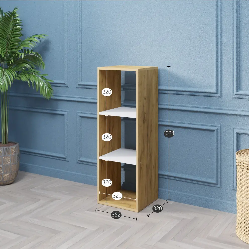 Фото 3 Стеллаж деревянный Velardy Cubic Line 35.2x102.4x32 см нагрузка до 15 кг ЛДСП цвет белый/дуб золотой Фото 3 Стеллаж деревянный Velardy Cubic Line 35.2x102.4x32 см нагрузка до 15 кг ЛДСП цвет белый/дуб золотой