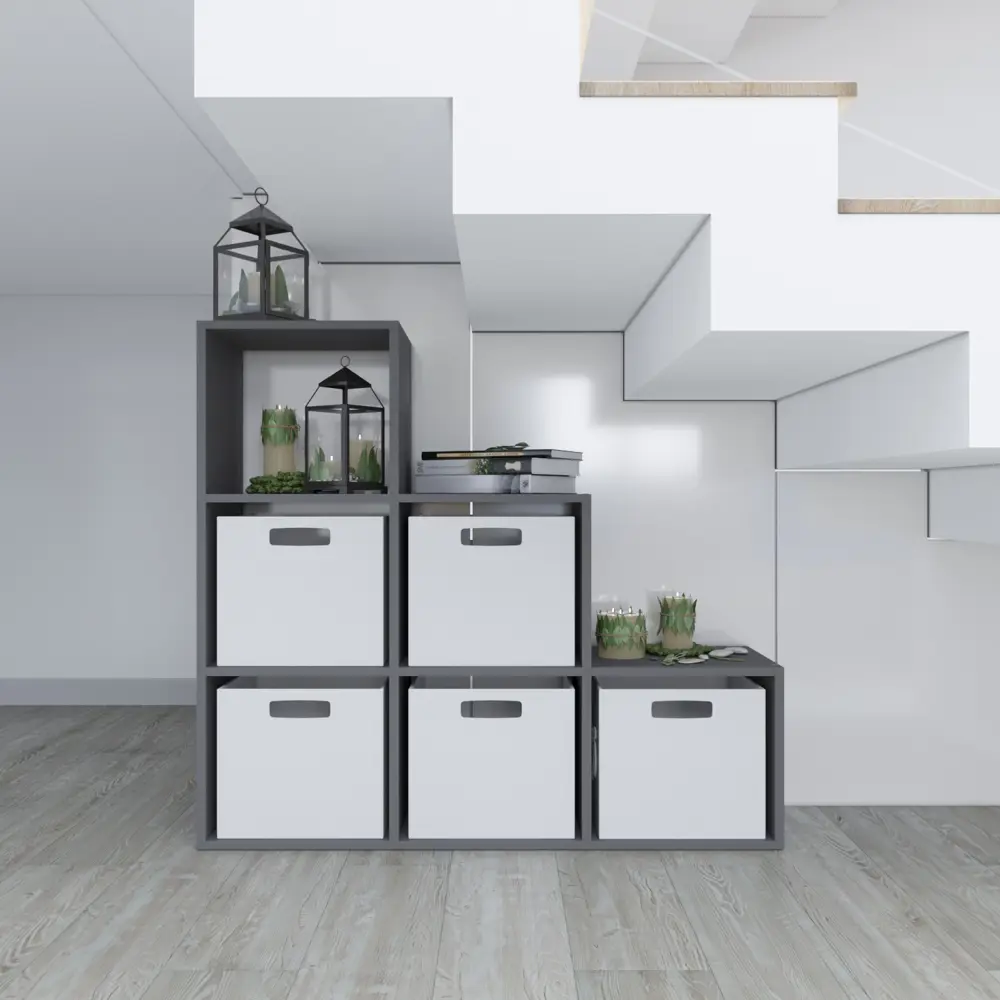 Фото 6 Стеллаж деревянный Velardy Cubic Line 102.4x102.4x32 см нагрузка до 15 кг ЛДСП цвет графит