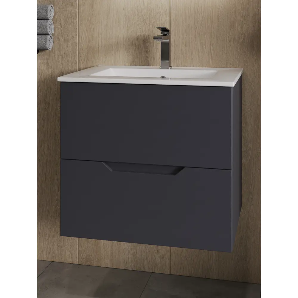 Фото Тумба с раковиной Topline FLIPTU60G-3610W подвесная 60 см цвет графит матовый Фото Тумба с раковиной Topline FLIPTU60G-3610W подвесная 60 см цвет графит матовый
