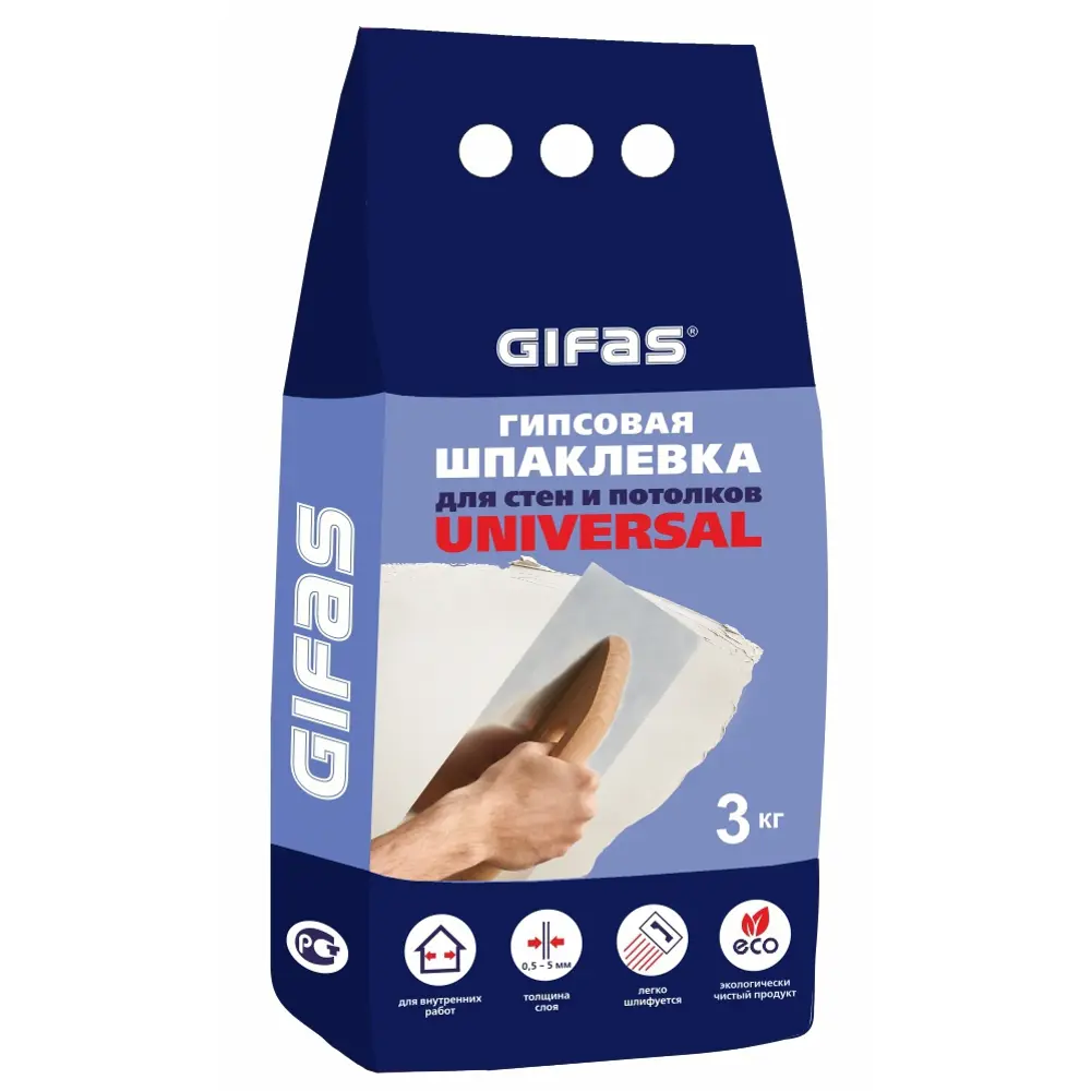 Фото Шпаклевка гипсовая универсальная Gifas Universal 3 кг Фото Шпаклевка гипсовая универсальная Gifas Universal 3 кг