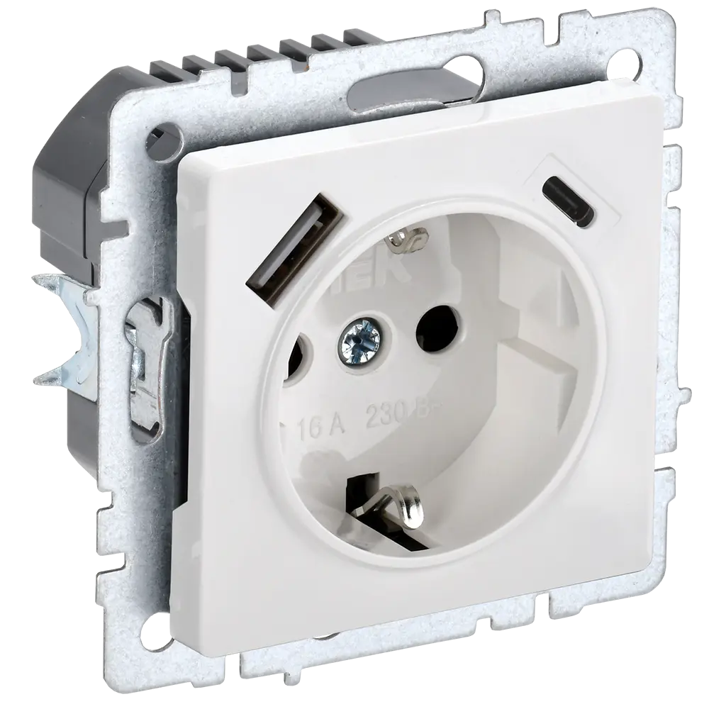 Фото Розетка USB встраиваемая Iek Brite BR-R14-16-U22-018-K01 с заземлением цвет белый Фото Розетка USB встраиваемая Iek Brite BR-R14-16-U22-018-K01 с заземлением цвет белый