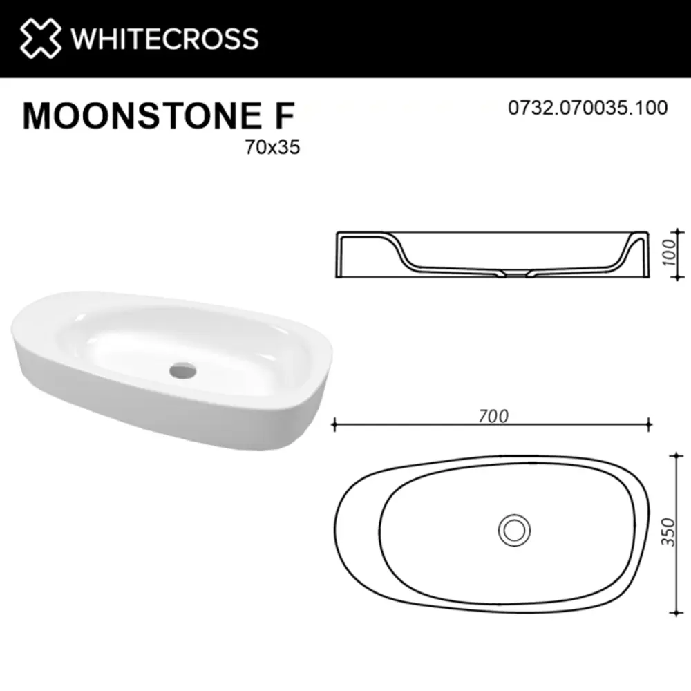 Фото 6 Раковина накладная Whitecross moonstone f 0732.070035.100 70см цвет белый глянец