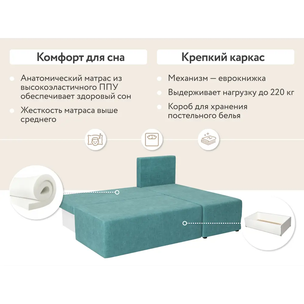 Фото 3 Диван Dee one Каир AAA4007007 195x84x140 см рогожка цвет бирюзовый Фото 3 Диван Dee one Каир AAA4007007 195x84x140 см рогожка цвет бирюзовый