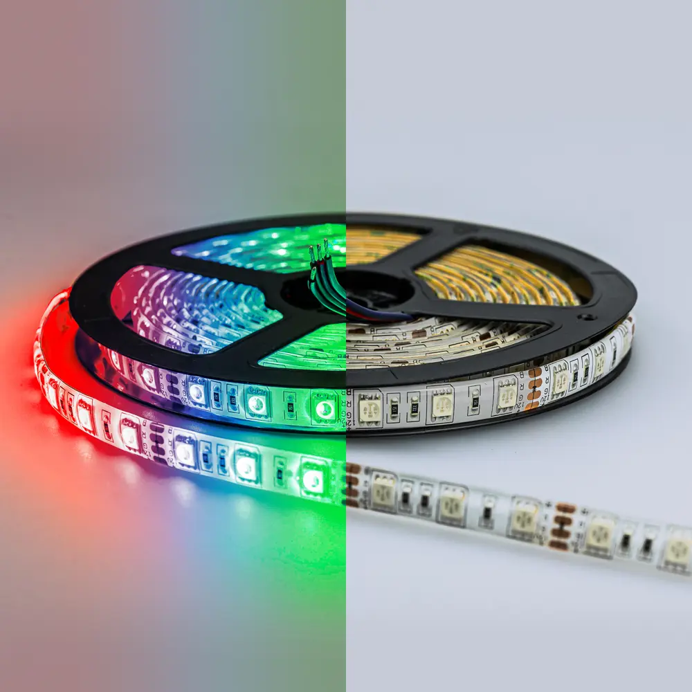 Фото 2 Светодиодная лента Eleganz Lux 5050 60 LED (14.4W/M) СИЛИКОН IP65 12V RGB, 5м Фото 2 Светодиодная лента Eleganz Lux 5050 60 LED (14.4W/M) СИЛИКОН IP65 12V RGB, 5м