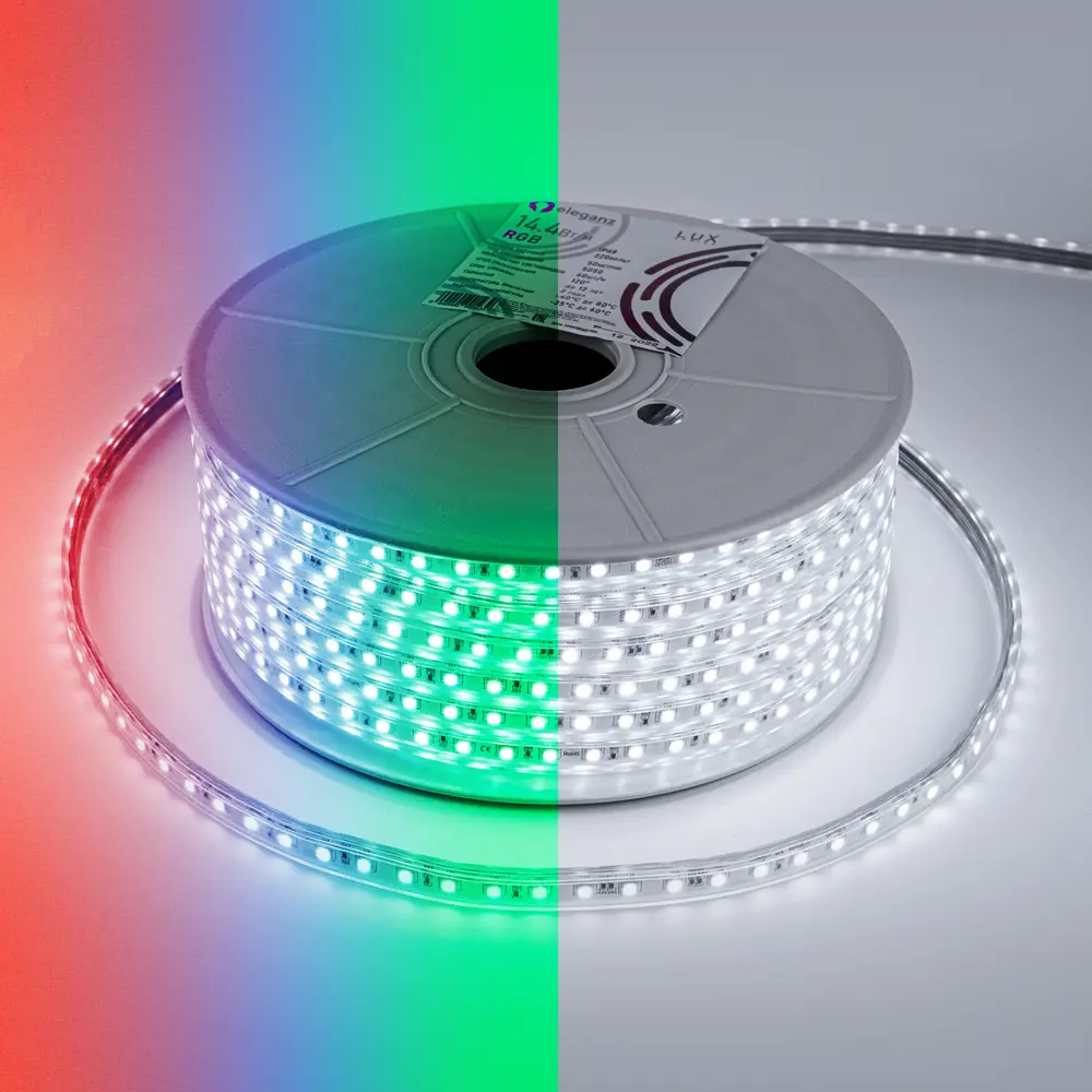 Фото LUX Светодиодная лента 5050 60 LED (14.4W/M) 10mm 220V RGB 50м бухта, м